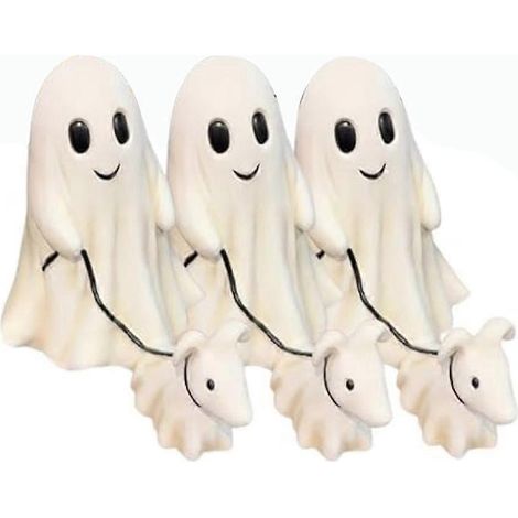Lot de 3 statues de chien fantôme promenant son fantôme, figurine de chien fantôme effrayant pour Halloween, statues de chien fantôme pour Halloween, fantôme promenant son chien fantôme (1/5)