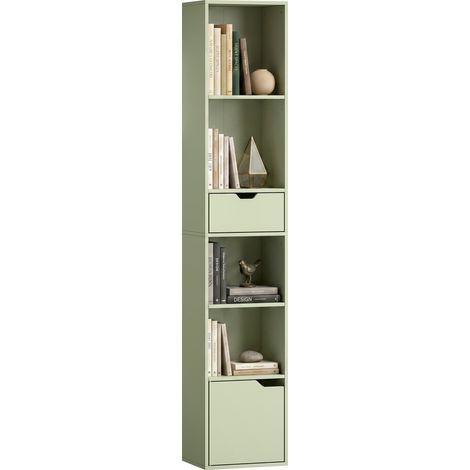 HOMCOM Narrow Bookshelf with Drawer, Tall Bookcase for Living Room, Green (1/5)