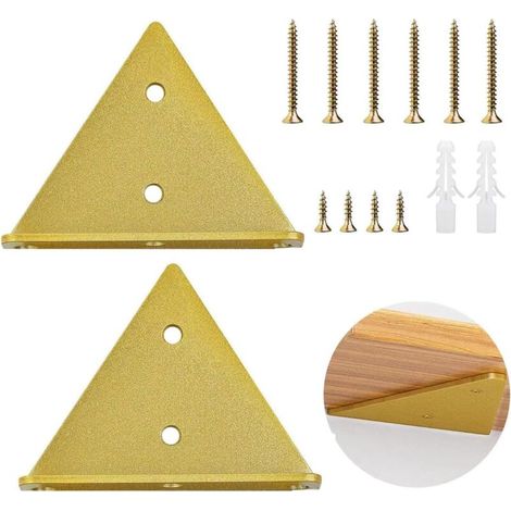 (4 pièces dorées) Support d'étagère triangulaire pour étagère flottante, support d'étagère murale d'angle invisible avec vis de fixation (1/5)