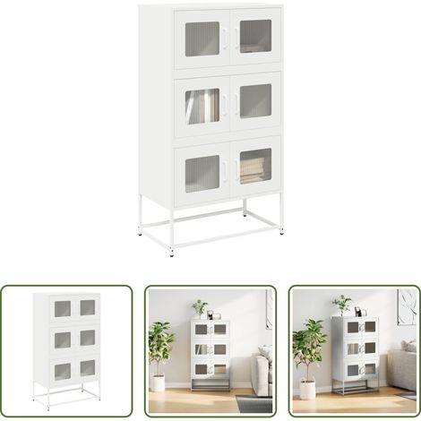 Rangement salle à manger - Buffet haut blanc 68x39x123 cm acier (1/5)