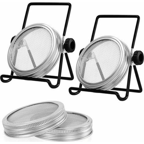6 Pièces - 4 Couvercles en Acier Inoxydable et 2 Supports - Kit Germination Graine pour Pots à Large Ouverture pour Germes de Graines, Brocoli, Luzerne, Haricot (1/5)