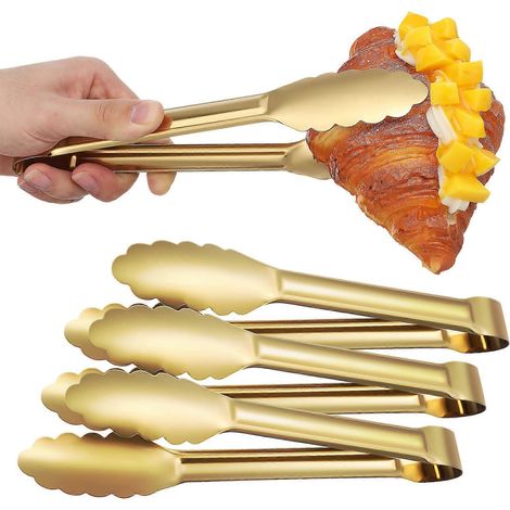Ensemble de 4 pinces de service en acier inoxydable pour buffet, cuisine, toasts, aliments et salades-24.50X4.00X2.50CM-Golden (1/3)
