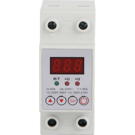 Dispositif de Protection Contre les Surtensions et Sous-tensions, Réglable, Réarmement Automatique, Rail DIN 230V 40A 1-90s (1/5)