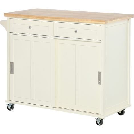 Kücheninsel mit Schubladen, Schrank und Handtuchhalter, 110 x 49,5 x 89,5 cm, weiß