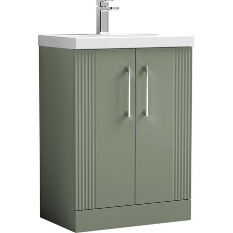 Nuie Deco Floor Standing 2-Door Vanity Unit with Basin-3 600mm Wide - Satin Green (1/7)