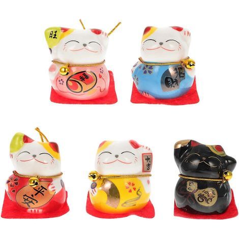 Lot de 5 figurines de chats porte-bonheur miniatures de style japonais, décorations de voiture.-4.5X4CM (1/4)