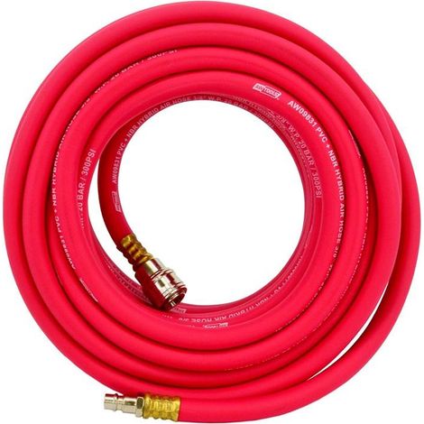 Manguera neumática híbrida AWTOOLS 10mm x 20m, ideal para herramientas neumáticas, alta resistencia, flexibilidad, acoples rápidos, rendimiento superior para trabajos industriales. (1/2)