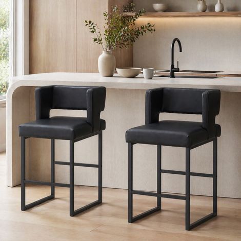 MEUBLIV Lot de 2 tabourets de bar noirs 49,5 x 53,3 x 91,4 cm – dossier, sans matelas (1/5)