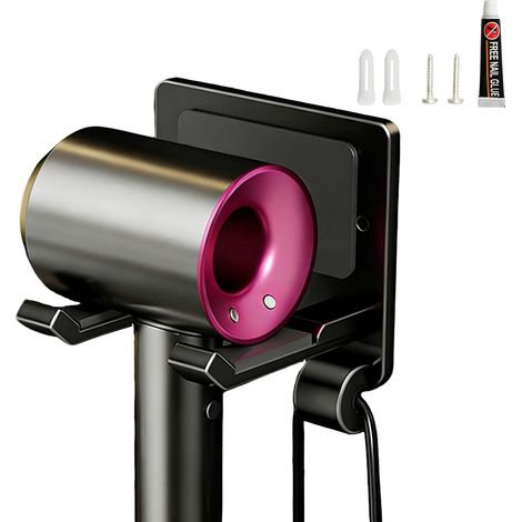 Support Seche Cheveux sans Perçage, Porte Seche Cheveux Mural, Robuste et Durable en Aluminium Aérospatial, Support Anti-Perte pour Salle de Bain, Noir (1/5)