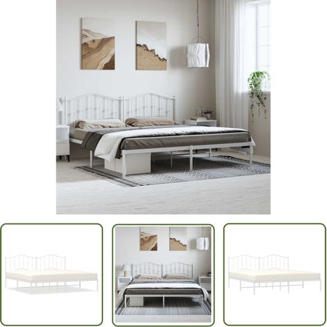 The Living Store Bettgestell mit Kopfteil Metall Weiß 193x203 cm - Metallbettfundament - Doppelbettgestell - Weißes Bettgestell - Boxspringrahmen - Bettrahmen (1/5)