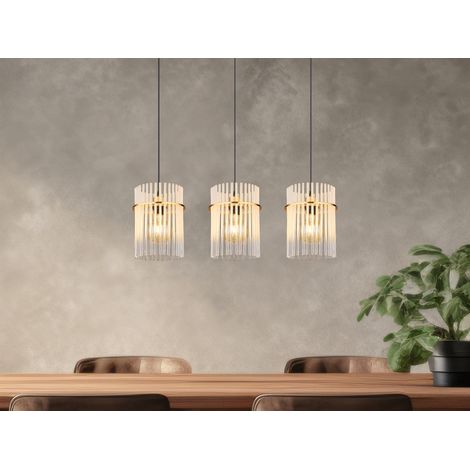 LED Pendelleuchte 3-flammig mit transparenten Echtglas Stäben, Breite 80cm (1/5)