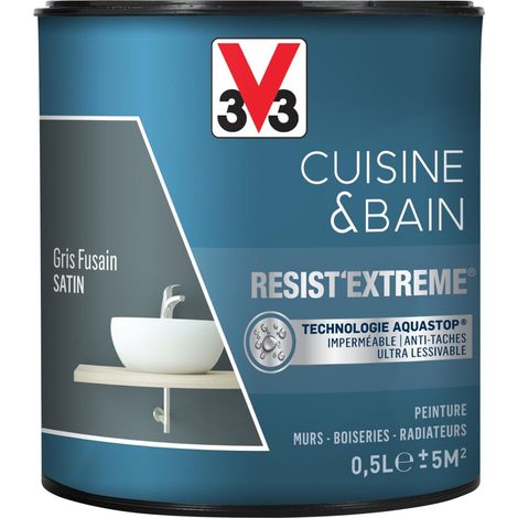 Peinture multi-supports monocouche Cuisine & Bain Resist'Extrême® V33 Gris Fusain satin 0,5L