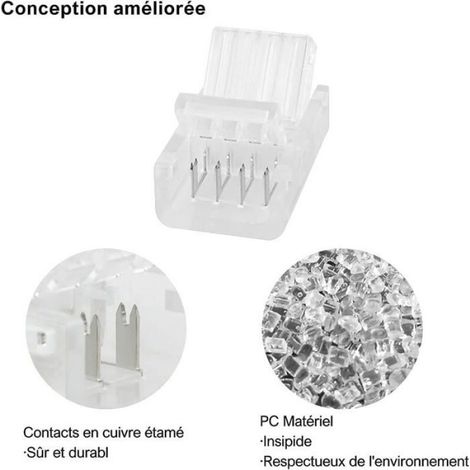 Connecteur Led - 4 Broches - Pour Bandes Led Rgb 5050 3528 Ws2812b - 10 mm - 0-36 V 0-5 A - Pack De 10 (1/4)