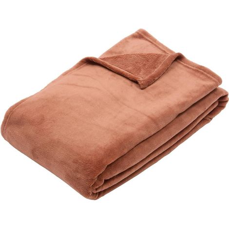 Plaid Uni Microfibre "Kiesa" 180x260cm Terre de Rose (1/5)
