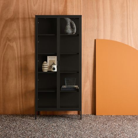 Buffet. vaisselier acier et verre trempé 2 portes 180cm noir - Arkansas (1/5)