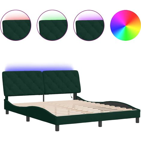 Maison Exclusive - Cadre de lit avec LED sans matelas vert foncé 160x200 cm velours (1/5)