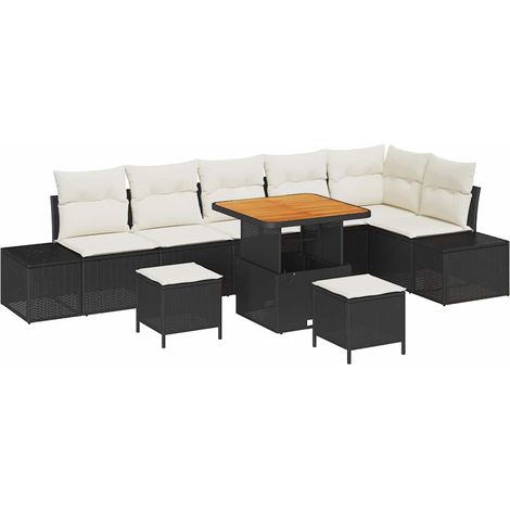 Maison Exclusive - Conjunto de sofás de jardín 9 pcs Negro ratán