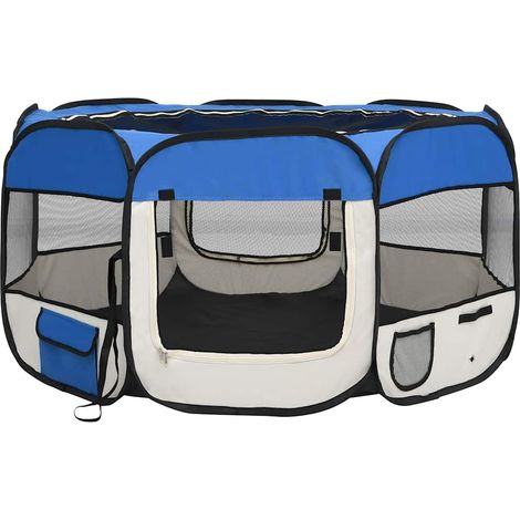Parc pliable pour chien avec sac de transport Bleu 125x125x61cm (1/5)