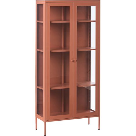 Vitrina alta de metal 2 puertas con elementos de vidrio estilo industrial moderno marrón dorado Harty