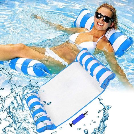 Hamac flottant pour piscine 130 cm, siège 4 en 1, chaise longue, hamac, flotteur gonflable, tapis de plage inclinable, tapis de jacuzzi