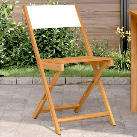 Lot de 2 Chaises de Bistrot Pliantes en Bois d'Acacia Massif et Tissu Blanc Crème - PANGIVO (1/5)