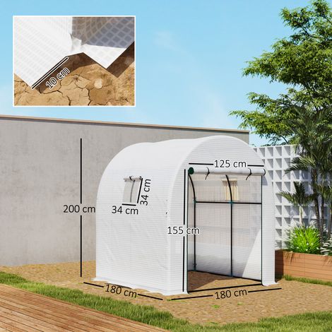 Serre tunnel de 1,8 m x 1,8 m x 2 m en acier et polyéthylène résistant aux UV (pour la culture de légumes, avec volets roulants et fenêtres), blanche (1/5)