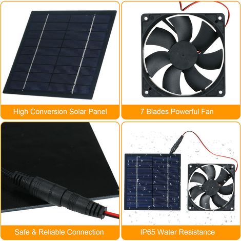 Ventilateur alimenté par panneau solaire Mini ventilateur 5 W 6 V ventilateur d'extraction solaire actionné par la lumière du soleil/résistance à l'eau IP65/pour chien poulet maison serre RV toit (1/4)