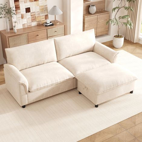 Canapé 3 places，L216 × H82 × P77 cm，Canapé sectionnel modulaire Cloud, canapé d'angle confortable pour le salon, avec 1 repose-pieds mobile, dossier haut,Beige (1/5)