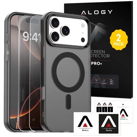 Coque pour Apple iPhone 17 Pro Coque mate compatible MagSafe avec protection d'objectif, fine et résistante aux rayures, ajustement parfait Alogy Skinny MatteCase™ Noir + 2 verres trempés (1/5)