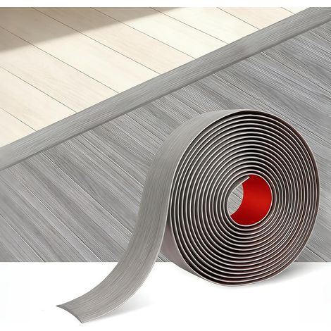 2m4cm Barre de Seuil Adhesive,Bande De Transition Flexible pour Sol, Grain de Bois Bande de Recouvrement pour Combler Les Espaces Entre Les Sols (Grain De Bois Gris) (1/5)