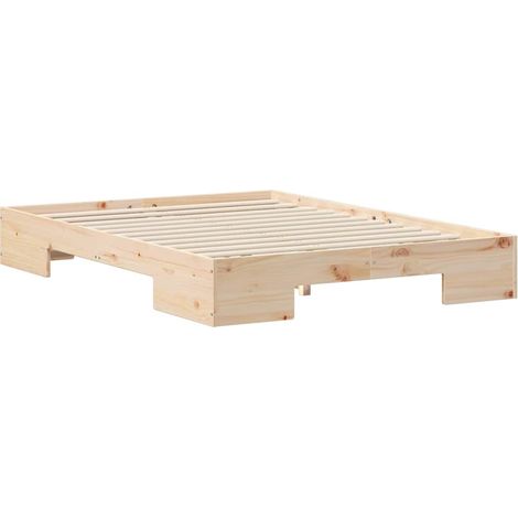 Lit double,Lit adulte,Cadre de lit surélevé Marron 140 x 190 cm Bois massif en pin CFW8328281 (1/5)