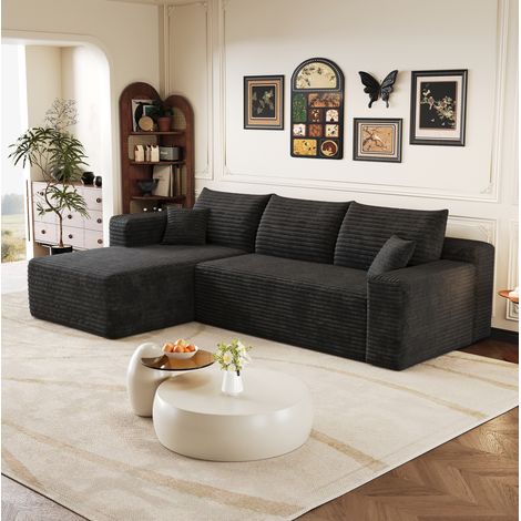 Canapé d'angle 241 cm noir en tissu avec méridienne réversible et sans montage (1/5)