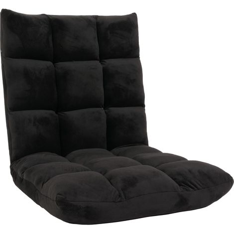 Fauteuil de sol HHG-904, fauteuil de relaxation Coussin de sol Fauteuil pliant 6 positions de relaxation, structure stable en velours, noir (1/5)