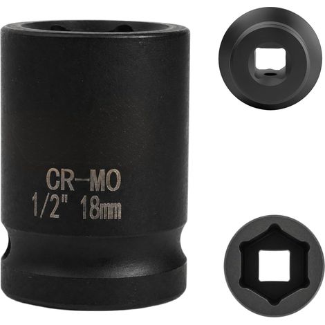 douille 18mm 1/2" 6 pans, douille a choc 1/2 18 mm Acier Chrome-Molybdène CR-MO(Black) (1/5)