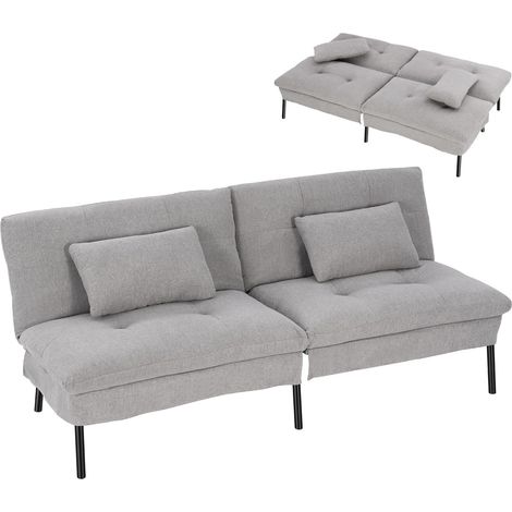 WOLTU Divano Letto 2 Posti Divano in Tessuto Effetto Lino con 2 Cuscini per Soggiorno e Camera da Letto Grigio Chiaro