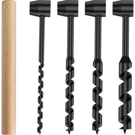 Lot de 4 Handbohrer Holz Vrille Manuelle Bois pour Camping Extérieur, Tarière Manuelle de Charpente