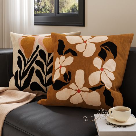 Housse de coussin marron pour canapé, 4545cm (housse extérieure + noyau intérieur), 2 coussins lombaires avec noyau inclus, amovibles et lavables.