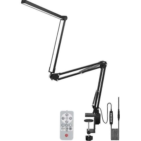 Lampe de bureau LED double tête avec pince et bras articulé, lampe de bureau à intensité variable, lampe de table avec prise américaine, pour un confort visuel optimal. (1/5)