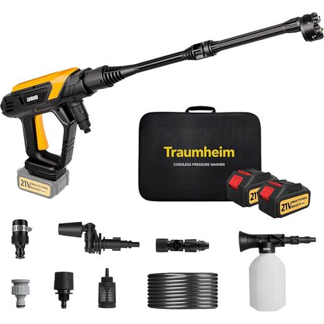 Nettoyeur haute pression sans fil 21 V, 68 bar, avec 2 batteries de 4000 mAh, 17 pièces, pour voiture, terrasse et jardin