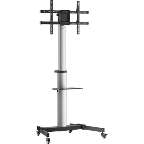 AISENS Floor Stand with Wheel, DVD Tray for Monitor/TV 50Kg from 37-86, Black-Silver (Support de sol avec roulettes, plateau DVD pour moniteur/téléviseur 50 kg de 37 à 86, noir et argent) (1/3)