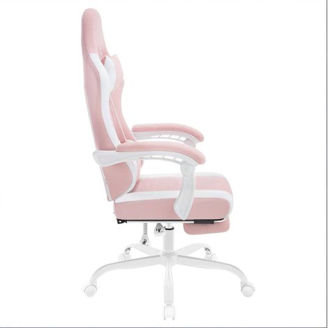 Silla de oficina ergonómica giratoria con masaje, malla transpirable, rosa y blanco (1/5)