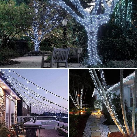 Luces solares exteriores para jardín, guirnaldas solares impermeables para árboles de jardín, patio, bodas y Navidad (blancas), 200 LED, 22 m, 8 modos. (1/5)