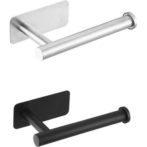 Porte-papier toilette mural 2 pièces, porte-serviettes en papier sans poinçonnage, base carrée adhésive [argent + noir 16cm] (1/5)