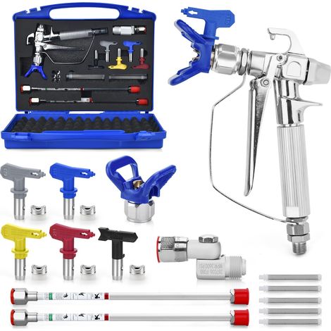 Kit de Pistolet a Peinture Airless,avec 5 Buse de Pulvérisation Airless, Buse Siège, Peinture Pistolet Tige De Rallonge et Joints Rotatifs et 60 Mesh Éléments de Filtre et la Boîte (1/5)