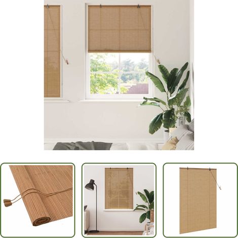 Store en bambou - Store enrouleur avec des rideaux Marron 110 x 160 cm Bambou (1/5)