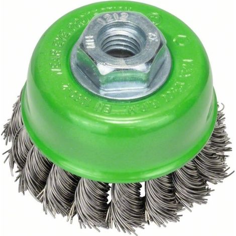 BOSCH 2609256504 Topfbürste für Winkel- und Geradschleifer – Gezopfter Draht, rostfrei, 75 mm