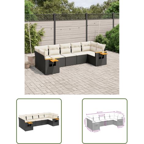 The Living Store Salon de jardin 7 pcs avec coussins noir résine tressée - Ensemble Salon De Jardin - Meuble Extérieur - Canapé Jardin - Résine Tressée - Rotin Synthétique (1/3)