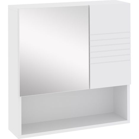 Pensile da Bagno con Specchiera 54x15x55 cm Ripiani Regolabili Bianco (1/5)
