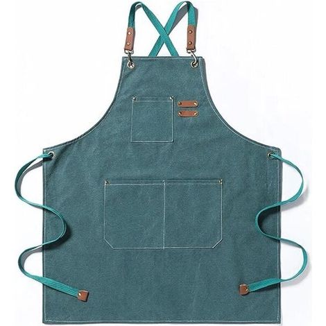 UlisemTablier de chef, tablier de jardinage en toile de coton avec grandes poches pour hommes et femmes, bavoir de cuisine, tablier de jardin réglable robuste-vert (1/4)