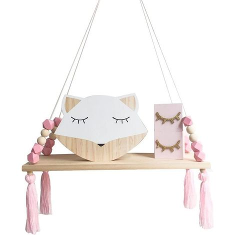 Étagère murale flottante en bois avec support pivotant, étagère suspendue, tableau mural décoratif, style macaron, pour chambre de fille, 38 x 14 x 1 cm (1/5)